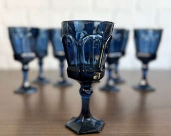 Fostoria Virginia Dark Blue Water Goblets Glassware Set