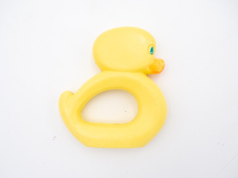 Vintage Celluloid Baby Rattles Yellow Whale, Duckling and Teddy Bear Plastic Baby Toys Gender Neutral image 4