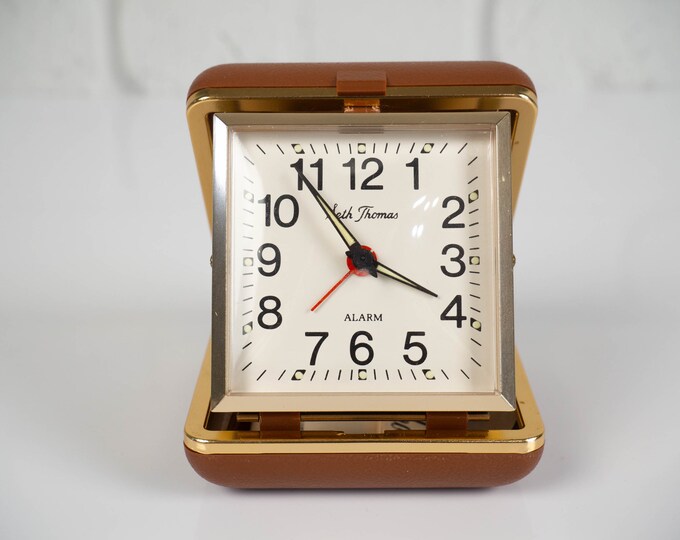Vintage Seth Thomas Travel Alarm Clock Tan Clamshell Case With Luminous ...