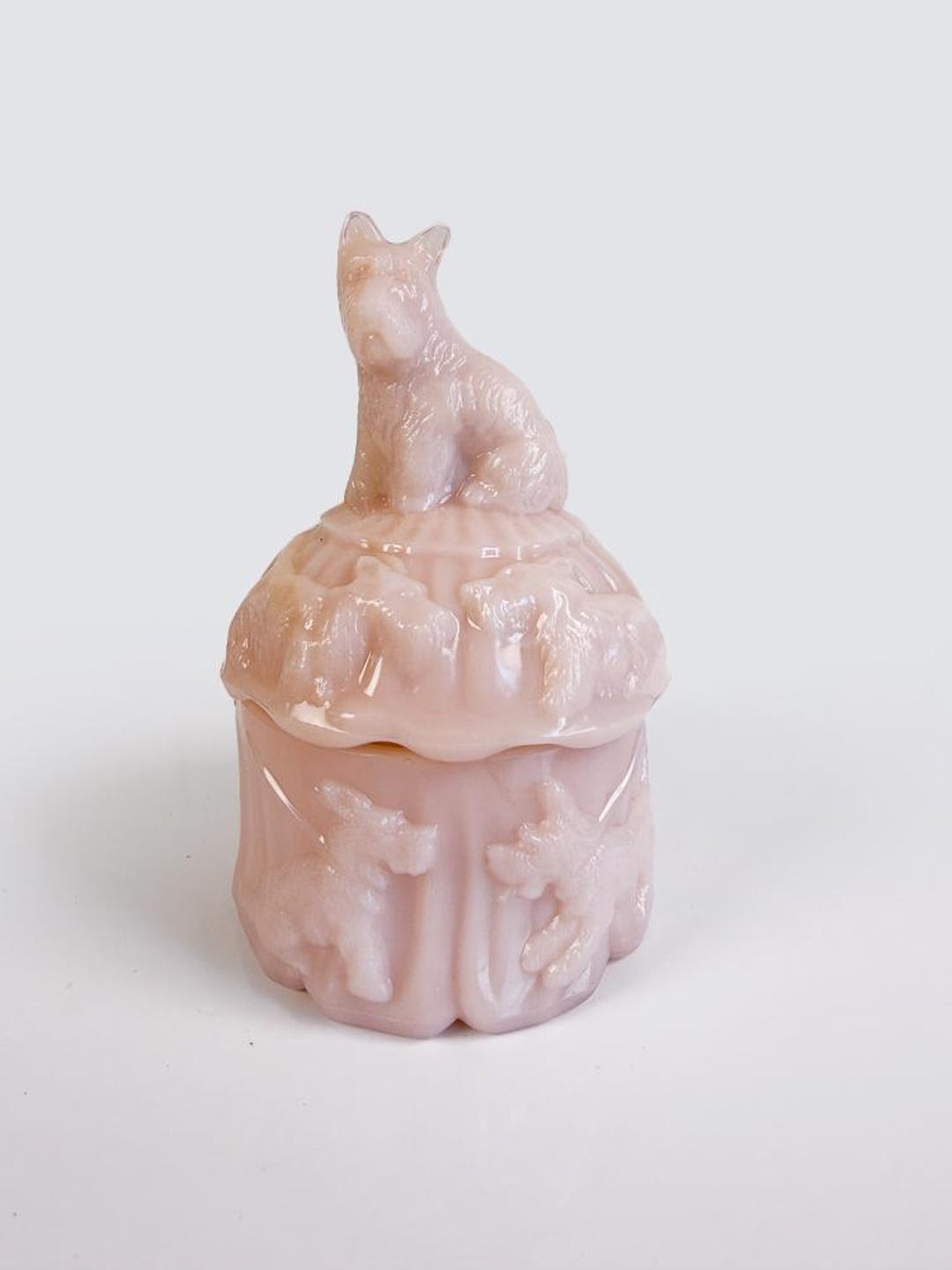 Akro Agate Scottie Dog Pink Slag Glass Powder Jar, Trinket Dish - Etsy