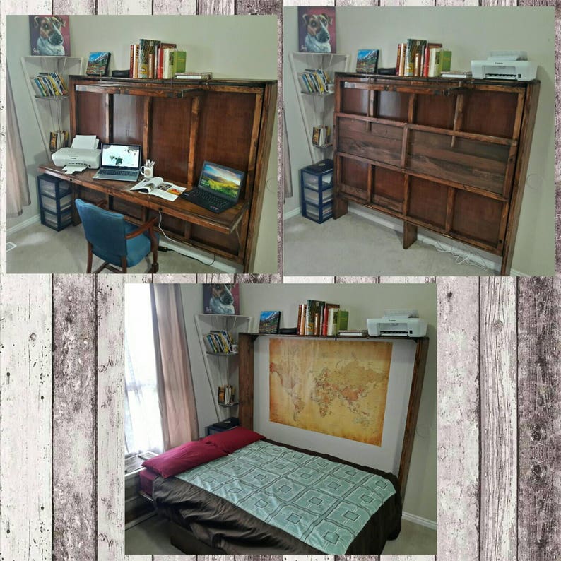 Hide A Bed Desk Murphy All Wood Handmade Can Customize Rustic Design Use Twin Or Full Size For Office Study Guest Room