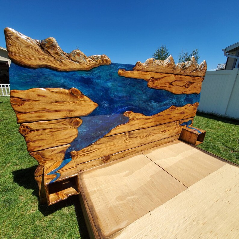 Mountains river and lake headboard with attached ...