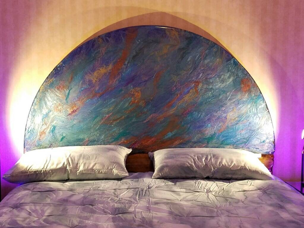 Half Moon Headboard. Live edge slab and epoxy resin art. Etsy