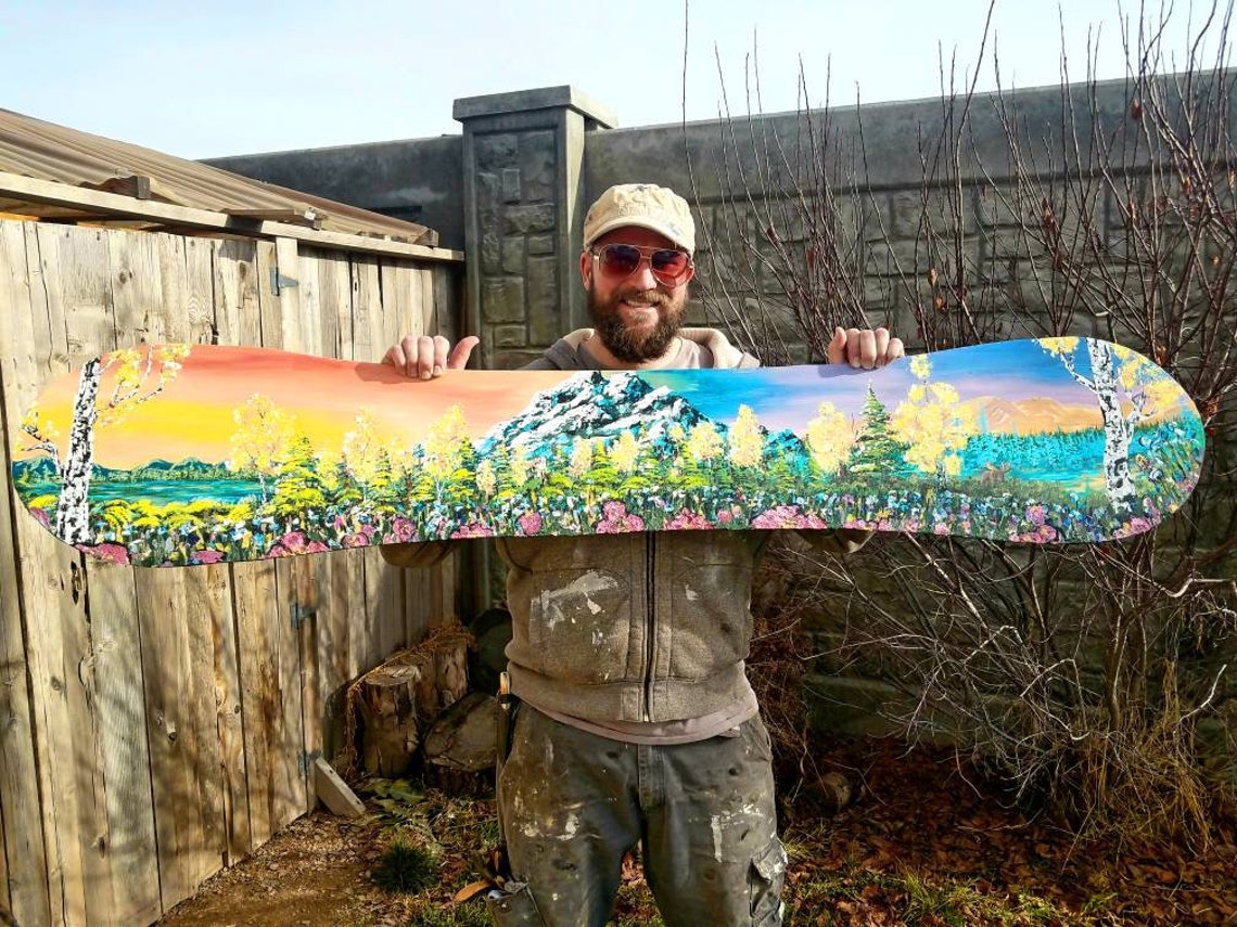 Original snowboard painting. Acrylic and oil on wood Etsy