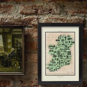 Ierland kaart afdrukken in het groen op vintage kaart