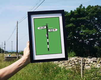 Gorgeous Irish Wall Decor Print, Ireland Is In My Heart featuring old Irish Roadsign