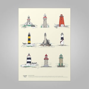 Irish Lighthouses, An Elegant Hand Drawn Study that will make a Unique Gift