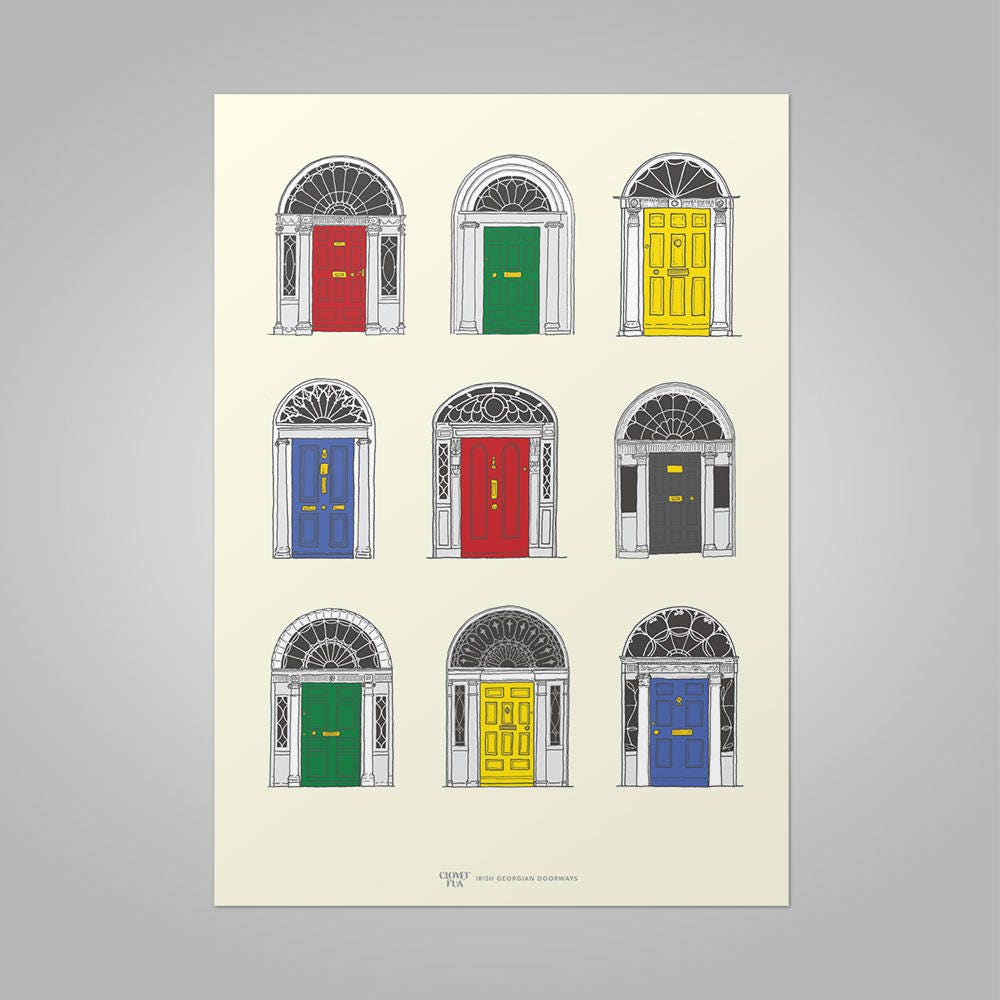 Irish Georgian Doorways (primary colours). Lovingly Designed and Printed in Ireland