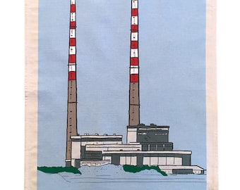Tea Towel - Poolbeg Chimneys, Dublin - Line Drawing