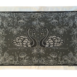 Swans Screen Printed Tea Towel Inspired by Carrickmacross Lace, A Stunning Gift for someone Very Special!