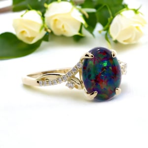 Australian Opal Diamond Ring, .09ct Genuine Diamonds, RARE black Opal Triplet, Fashion Birthstone Anniversary Ring, Pristine Custom Rings image 8