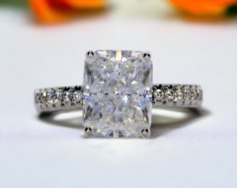 4.00Carat Radiant Cut Ring Low Profile Hidden Halo Ring Unique Handmade Engagement & Anniversary Rings Pristine Custom Rings