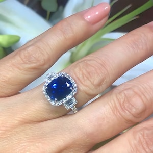 4.20carat Sapphire Diamond Ring, Anniversary Diamond Halo Wedding Ring Anniversary Ring Gift, Pristine Custom Rings