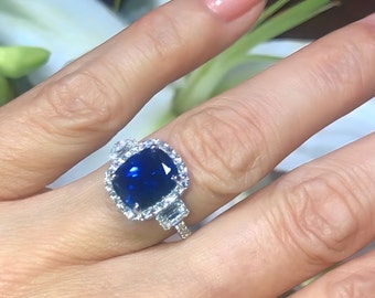 4.20carat Sapphire Diamond Ring, Anniversary Diamond Halo Wedding Ring Anniversary Ring Gift, Pristine Custom Rings