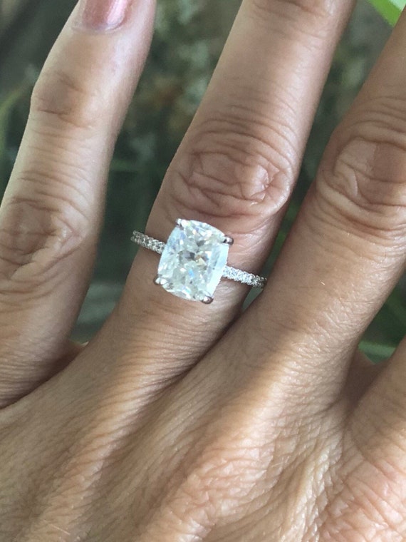 Elongated Cushion Cut 3 30ct Crushed Ice Moissanite Ring Etsy
