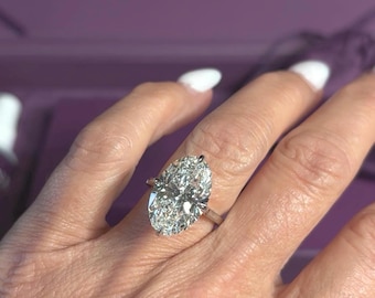 7 Carat Oval Lab Grown Diamond Solitaire Ring: Platinum Tulip Cathedral Setting