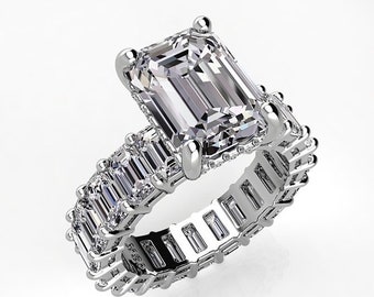 Emerald Cut Eternity Engagement Ring, Right Hand Anniversary Band Pristine Custom Rings