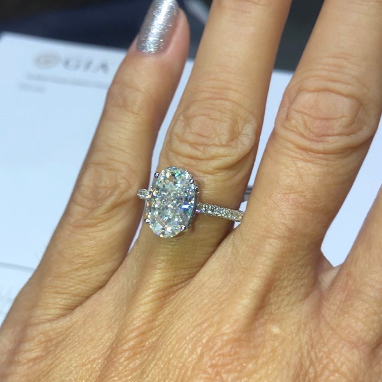 Oval Crushed Ice Moissanite Engagement Ring 4.92ctw Diamond Etsy