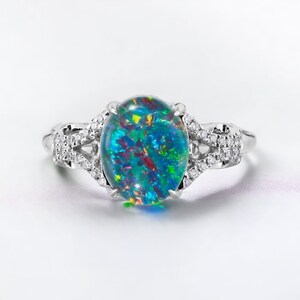 Natural Australian Opal Ring, .12ct Genuine Diamonds, Rare Opal Triplet,Fashion Birthstone Anniversary Ring ,Pristine Custom Rings