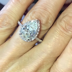 4.20Carat Pear Shape Engagement Ring .60ct Natural Diamonds 3.60ct Pear Shape Moissanite White Gold ,Pristine Custom Rings