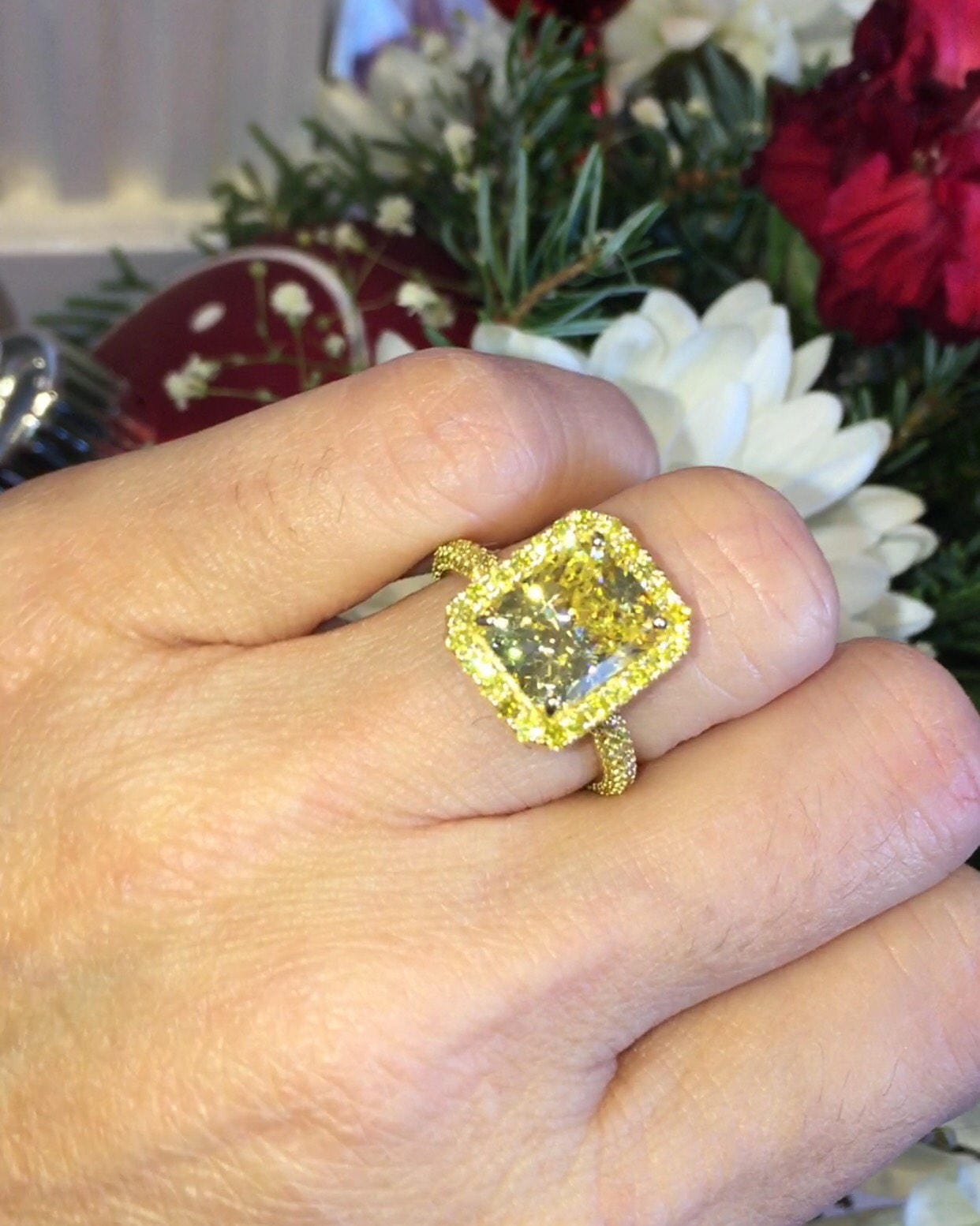 Yellow Diamond Engagement Ring Radiant Cut Yellow Diamond Etsy