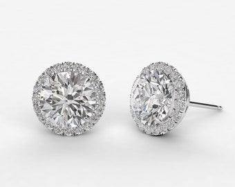 4.72Carat Diamond Halo Stud Earrings, Certified DEF Color VVS Clarity Round Moissanite, Pristine Custom Rings is Ethically Sourced