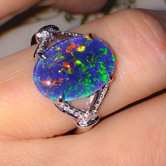 Ada' Australian Doublet Opal Ring W/Gold - Black Star Opal