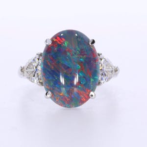 Coober Pedy Opal Ring: 3.50ct Black Opal Triplet, Lab Grown Diamonds, 14k Gold