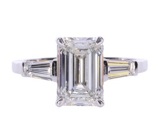 3.40 Carat Emerald Cut Lab Grown FVS1 Diamond Ring, Three Stone Anniversary Ring, Pristine Custom Rings is Ethically Sourced Jewelry