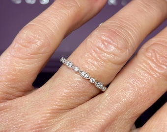18k Gold Lab Diamond Eternity Band: Vintage Marquise & Round Design