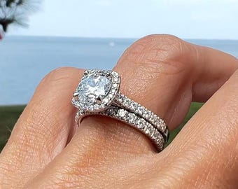 1.50 Carat Lab Grown Diamond Engagement Ring: 18kt White Gold Halo Ring- IGI Certified