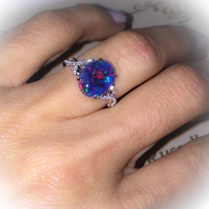Australian Opal Diamond Ring, .09ct Genuine Diamonds, RARE black Opal Triplet, Fashion Birthstone Anniversary Ring, Pristine Custom Rings