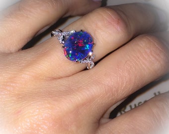 Australian Opal Diamond Ring, .09ct Genuine Diamonds, RARE black Opal Triplet, Fashion Birthstone Anniversary Ring, Pristine Custom Rings