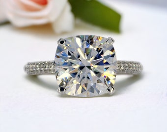 6.00Carat Cushion Cut Wedding Ring Set Triple Pave Ring Jacket Band white gold ,Pristine Custom Rings