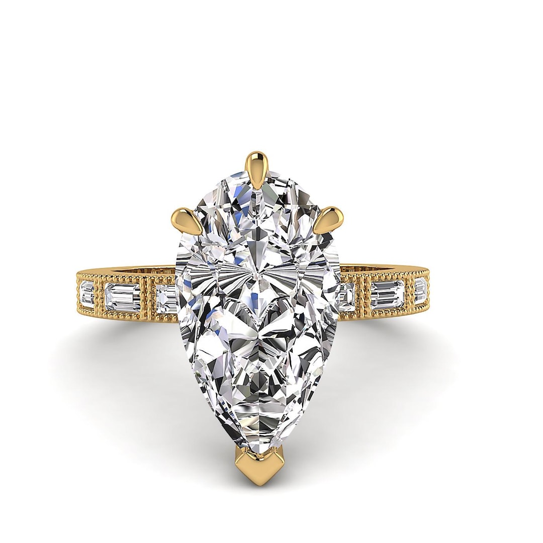 3 Carat Elongated Pear Lab Grown Diamond Engagement Ring Set – IGI ...