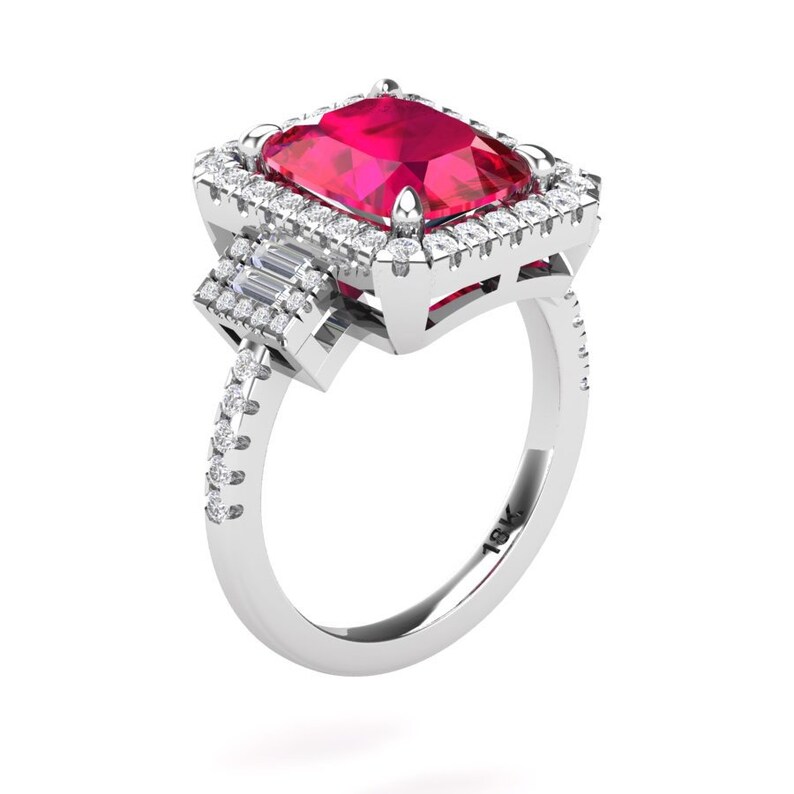 Ruby Engagement Ring 3.50ct Long Cushion Cut Ring .60ctw | Etsy