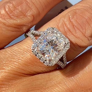 2.70 Carat Forever One Radiant Moissanite Diamond Halo Wedding Ring, Radiant Cut Moissanite Engagement Ring 14k White Gold-IN STOCK