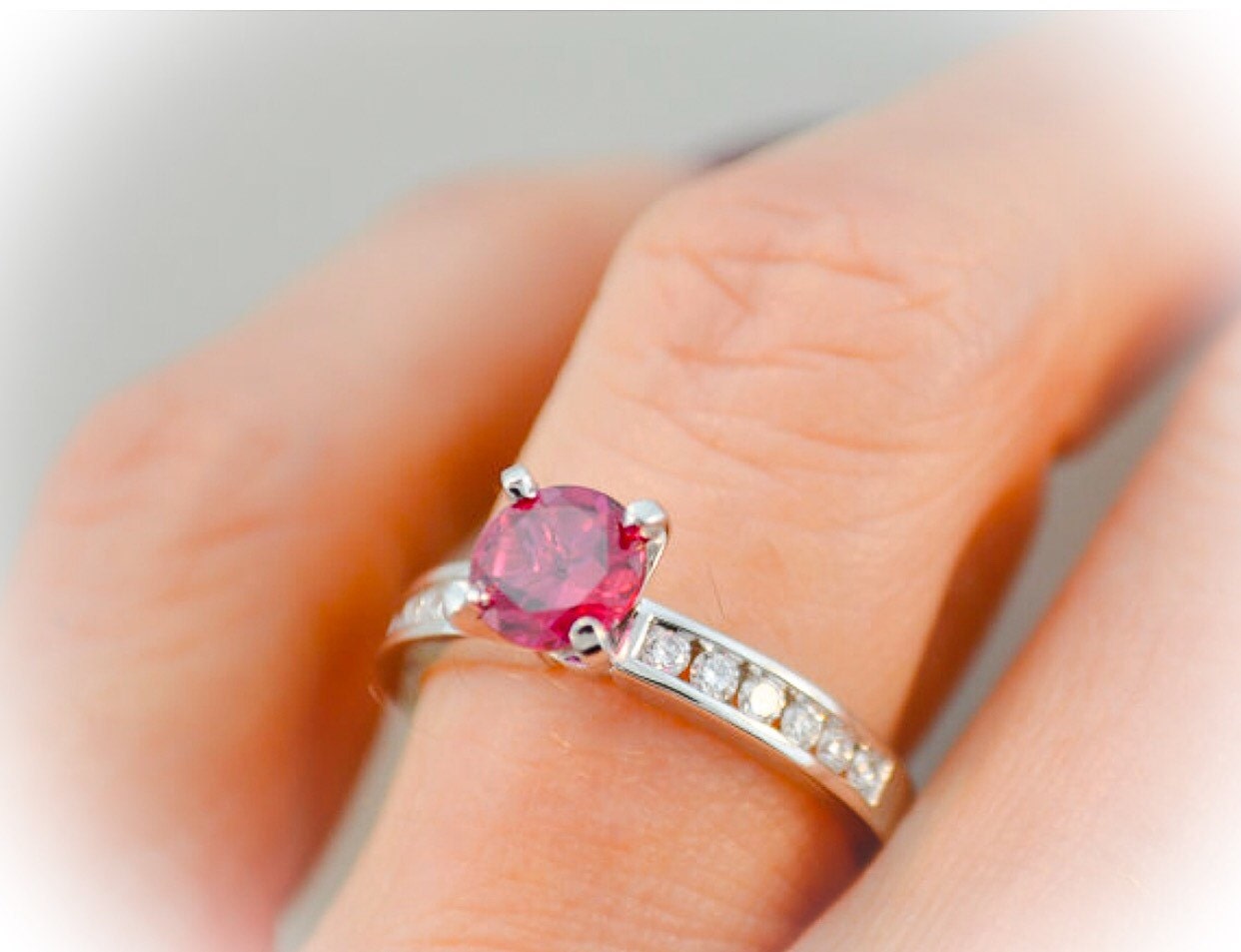 Ruby Engagement Ring Diamond .33ct and VVS Round Ruby 1.40ct | Etsy