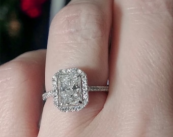 2 Carat Radiant Lab Grown Diamond Engagement Ring| IGI Certified HVS2 Diamond Halo Setting Platinum Ring -Diamonds In Stock