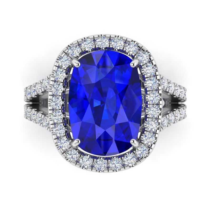 Elongated Cushion Cut Sapphire Engagement Ring Diamond Halo | Etsy