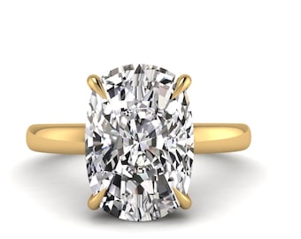 3 Carat Elongated Cushion Cut Lab Grown Diamond, IGI Certified F Color VVS2 Clarity 14k Gold Solitaire Ring