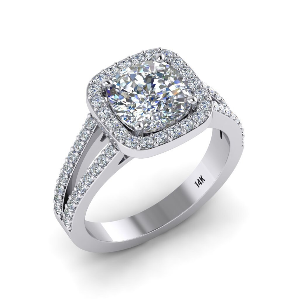 Cushion Cut Moissanite Engagement Ring 2.47ct Diamond Halo | Etsy