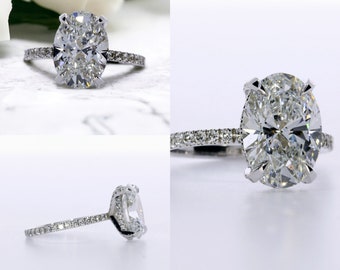 3.59 Carat Oval Lab Grown Diamond Engagement Ring E/VS2 IGI Certified Diamond  Pave Invisible Halo Ring-In Stock