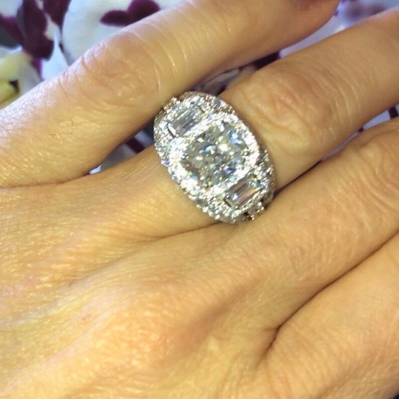 Elongated Cushion Cut Engagement Rings Elongated Cushion Cut Moissanite Engagement Ring 4.39ctw | Etsy
