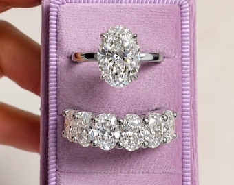 Anillo de compromiso y alianza de boda con diamante ovalado personalizado de 3,03 ct: Hecho a mano y certificado por IGI.