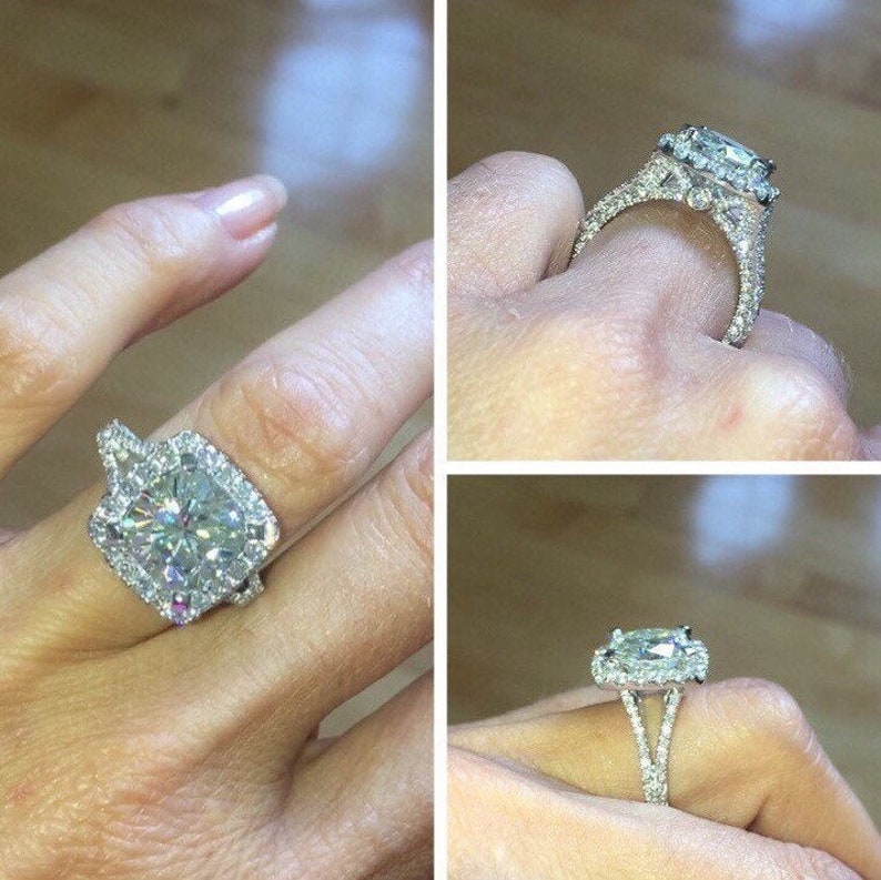 Cushion Cut Moissanite Ring Eternity Engagement Ring 5.02ct Etsy