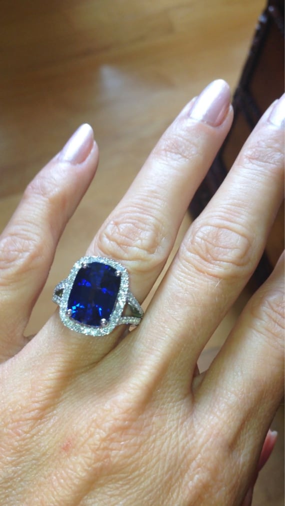 Sapphire Engagement Ring Long Cushion Cut Blue Sapphire Etsy