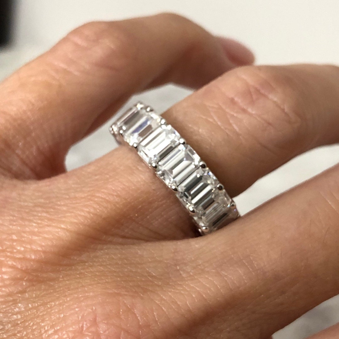 Emerald Cut Eternity Ring Moissanite Anniversary Band White Gold Stacking Rings 10 Year Anniversary Etsy