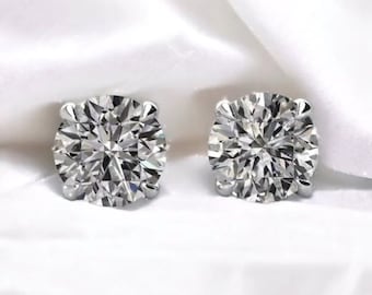 1.60 Carat Lab Grown Round Diamond Stud Earrings, Platinum 4 Prong Earrings, Excellent Cut IGI Certified, Diamond Anniversary