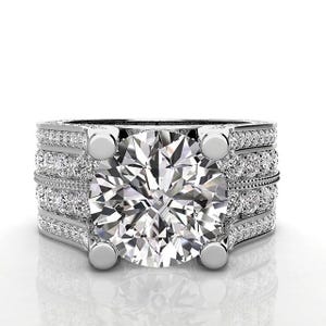 6 Carat Round Cut Lab Grown Diamond Engagement Ring, Big Hidden Halo Anniversary Cocktail Ring